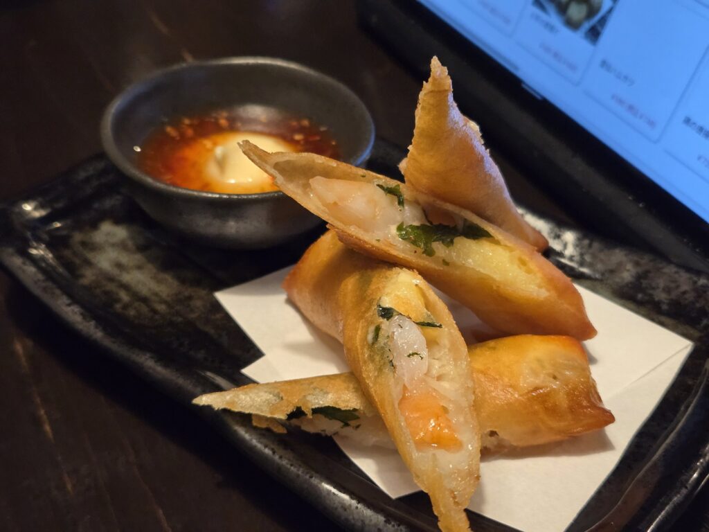 釜座二条 丸福のエビとチーズの揚げ春巻き